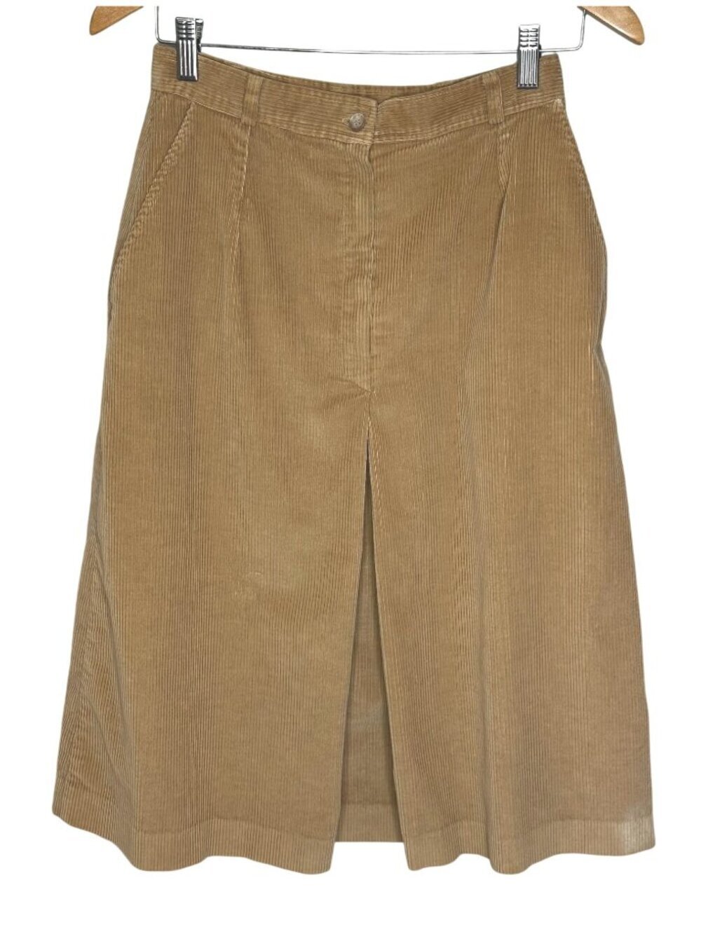 Vintage 70s Genesse St Corduroy Midi Skirt Tan Pleated A Line  Size 11/12